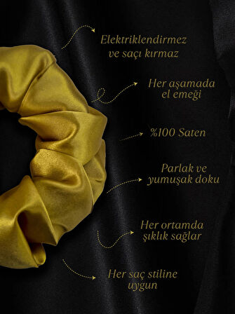 2'li Lüks Kadın Saten Toka - Altın Tozu – Lastik Model Scrunchie - Anne Kız Kombini