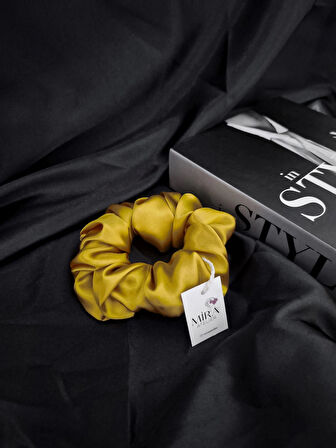 Kadın Saten Toka / M - Altın Tozu – Tekli Lüks Lastik Model Scrunchie