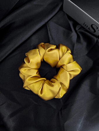 Kadın Saten Toka / M - Altın Tozu – Tekli Lüks Lastik Model Scrunchie
