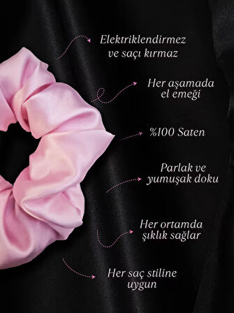 Kadın Saten Toka / M - Şeker Pembesi – Tekli Lüks Lastik Model Scrunchie
