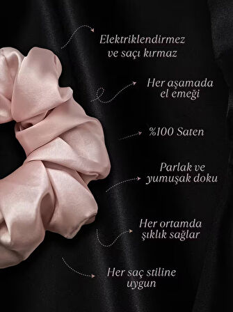Kadın Saten Toka / M - Pudra Düşü – Tekli Lüks Lastik Model Scrunchie