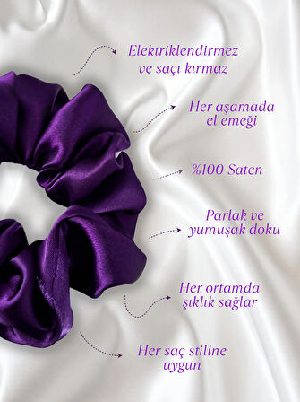 Kadın Saten Toka / M - Mor Tutku – Tekli Lüks Lastik Model Scrunchie