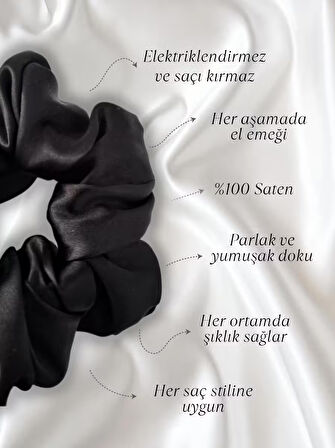 Kadın Saten Toka / M - Sonsuz Siyah – Tekli Lüks Lastik Model Scrunchie