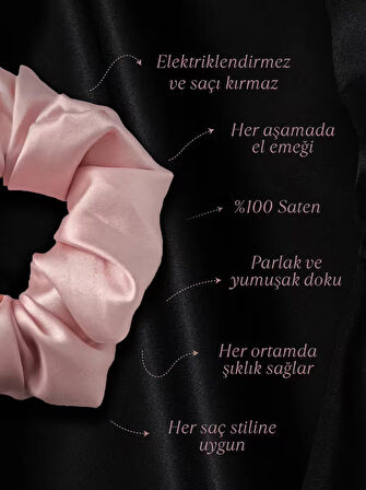 Kadın Saten Toka / M - Masal Pembesi – Tekli Lüks Lastik Model Scrunchie