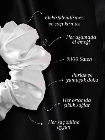 Kadın Saten Toka / M - İnci Işıltısı – Tekli Lüks Lastik Model Scrunchie