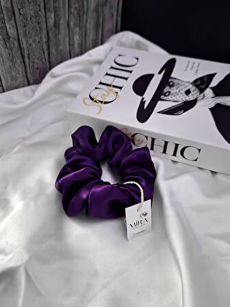 Kadın Saten Toka / L - Mor Tutku – Tekli Lüks Lastik Model Scrunchie