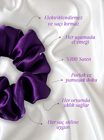 Kadın Saten Toka / L - Mor Tutku – Tekli Lüks Lastik Model Scrunchie
