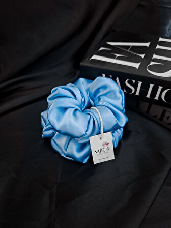 2'li Lüks Kadın Saten Toka - Mavi İnci – Lastik Model Scrunchie - Anne Kız Kombini