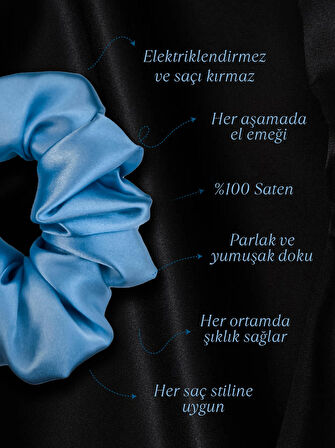 2'li Lüks Kadın Saten Toka - Mavi İnci – Lastik Model Scrunchie - Anne Kız Kombini