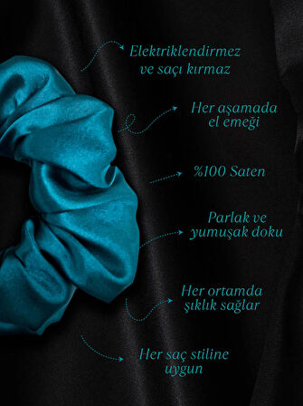 2'li Lüks Kadın Saten Toka - Mavi Aura – Lastik Model Scrunchie - Anne Kız Kombini