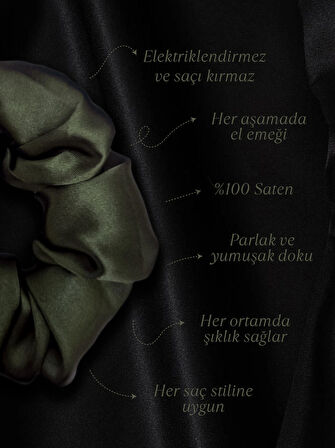 2'li Lüks Kadın Saten Toka - Haki Esintisi – Lastik Model Scrunchie - Anne Kız Kombini