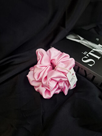 2'li Lüks Kadın Saten Toka - Şeker Pembesi – Lastik Model Scrunchie - Anne Kız Kombini