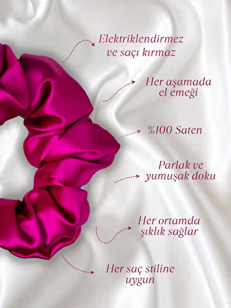 Çocuk Saten Toka / S - Büyülü Fuşya – Tekli Lüks Lastik Model Scrunchie