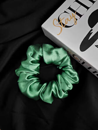 Çocuk Saten Toka / S - Pastel Fıstık – Tekli Lüks Lastik Model Scrunchie