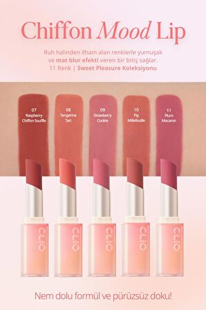 Yumuşak Dokulu, Hafif Mat Görünüm Sunan Ruj Clio Chiffon Mood Lip (09 Strawberry Cookie)