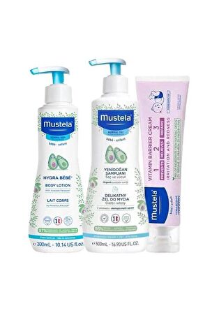 Mustela Yenidoğan Şampuanı 500 Ml + Hydrabebe Lotion 300 Ml + Pişik Kremi 100 Ml - 3'LÜ SET