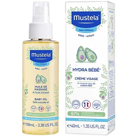 Mustela Hydra Bebe Organik Avokadolu Bebek Yüz Kremi 40 ml + Mustela Baby Oil Bebek Yağı 100 ml