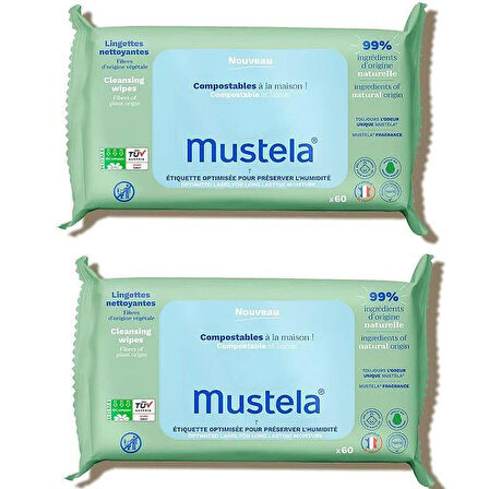 Mustela Kompost Edilebilir Islak Mendil 60 Yaprak 1+1