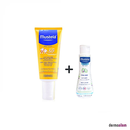 Mustela Lait Solaire SPF 50 Faktör Çocuk Güneş Koruyucu Losyon 200 ml + Mustela Hydra Bebe Vücut Losyonu 100 ml