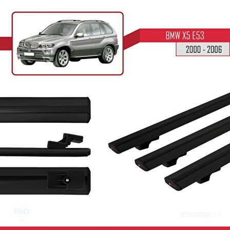 BMW X5 (E53) 2000-2006 Arası ile Uyumlu BASIC Model Ara Atkı Tavan Barı Siyah 3 Adet