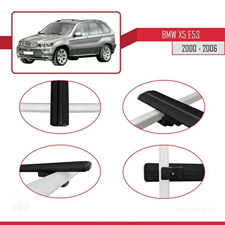 BMW X5 (E53) 2000-2006 Arası ile Uyumlu BASIC Model Ara Atkı Tavan Barı Siyah 3 Adet