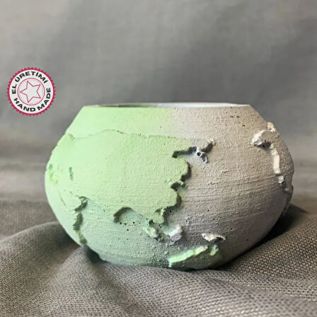 Uretti - Ayşe 7362 - El Yapımı Dünya Şeklinde Mavi - Yeşil Saksı / Mumluk Dekoratif Obje - 6 x 9 cm
