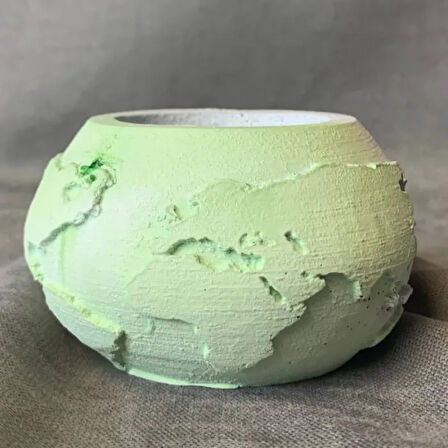 Uretti - Ayşe 7362 - El Yapımı Dünya Şeklinde Mavi - Yeşil Saksı / Mumluk Dekoratif Obje - 6 x 9 cm