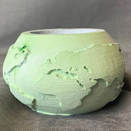 Uretti - Ayşe 7362 - El Yapımı Dünya Şeklinde Mavi - Yeşil Saksı / Mumluk Dekoratif Obje - 6 x 9 cm