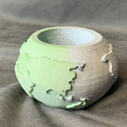 Uretti - Ayşe 7362 - El Yapımı Dünya Şeklinde Mavi - Yeşil Saksı / Mumluk Dekoratif Obje - 6 x 9 cm