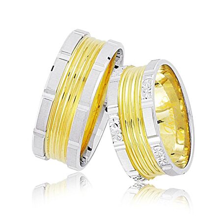 Harem Altın Sarı Beyaz Altın Alyans 3506-2