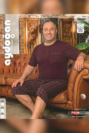 Aydoğan Erkek Dinç Büyük Beden Koton Vişne Bermuda Pijama Takımı 0081