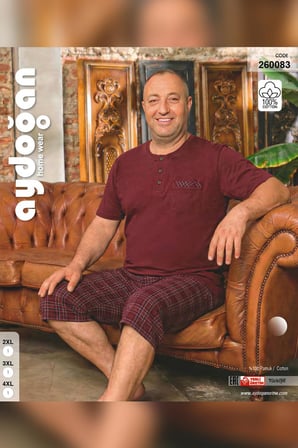 Aydoğan Erkek Dinç Büyük Beden Koton Bordo Bermuda Pijama Takımı 0083