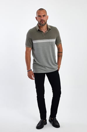 Erkek Comfort Basic Polo Yaka Cepli Uzun Bej Tişört