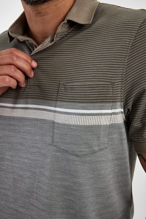 Erkek Comfort Basic Polo Yaka Cepli Uzun Bej Tişört