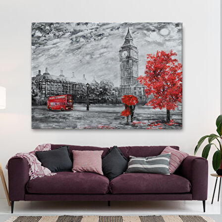 Londra Sokakları Yağlıboya Görünüm Dekoratif Kanvas Duvar Tablosu-3507