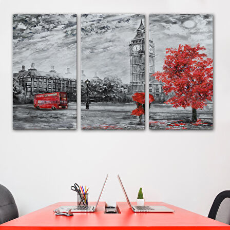 Londra Sokakları Yağlıboya Görünüm Dekoratif Kanvas Duvar Tablosu-3507