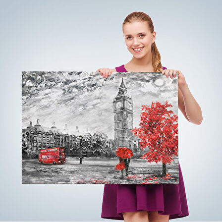 Londra Sokakları Yağlıboya Görünüm Dekoratif Kanvas Duvar Tablosu-3507