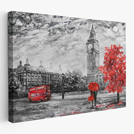 Londra Sokakları Yağlıboya Görünüm Dekoratif Kanvas Duvar Tablosu-3507