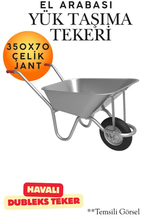 El Arabası Yük Taşıma Tekeri Bilyeli Rulmanlı Havalı Dubleks 350x70 mm Çelik Jant Tekerlek Ağır Vasıta Dayanıklı Sanayi Tipi İnşaat Bahçe Arabası Lastiği