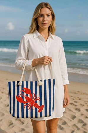 Istakoz Desenli Plaj Çantası