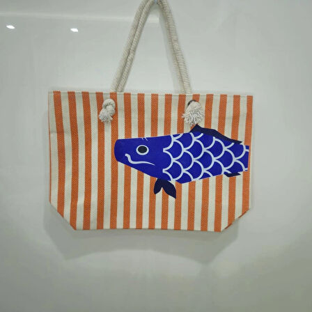 Balık Desenli Plaj Çantası