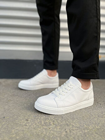 JY165 Elite Bağcıklı Cilt Erkek Günlük Sneaker Ayakkabı CBT - Beyaz