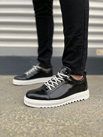 JY152 Cool Bağcıklı Rugan Erkek Günlük Spor Klasik Ayakkabı RBT - Siyah