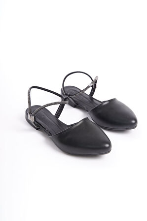 ARIANA Lastikli Ortopedik Rahat Taban Bilekten Taş Detaylı Kadın Babet Ayakkabı  CST - Siyah