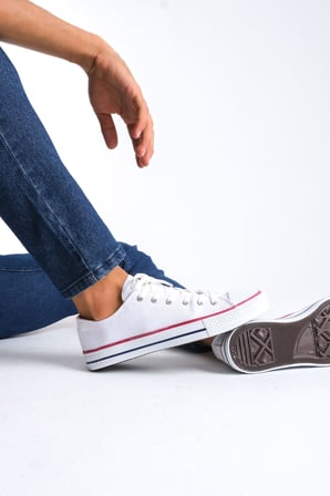 JY0422 Luke Bağcıklı Keten Kumaş Erkek Günlük Sneaker Ayakkabı KBT - Beyaz