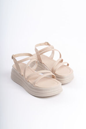 NATALIE İnce Tokalı Şerit Detaylı Ortopedik Taban Kadın Sandalet  CKT - Krem