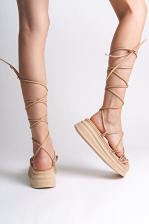 SAMANTHA Bilekten Bağlamalı Ortopedik Taban Kadın Terlik  CTT - Ten