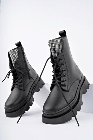 Siyah Fermuarlı Bağcıklı Lüks Kız Çocuk Botu