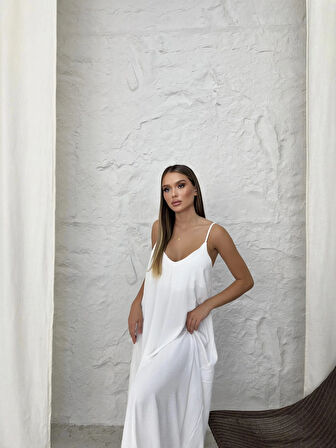 Aerobin uzun elbise beyaz pt