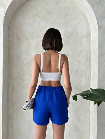 Fiyonklu şort etek saks s255021